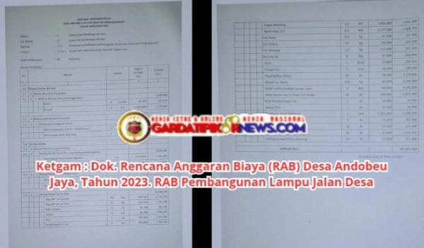 Bukti Dokumen RAB Desa Andebeu Jaya Tahun 2023 Pembangunan Lampu Jalan Desa